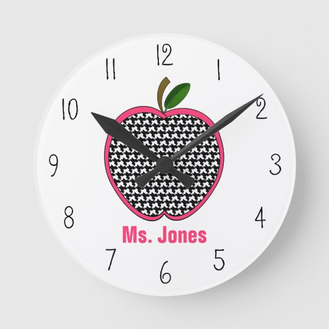 Houndstooth Apple Teacher Clock Rund Klocka (Framsida)