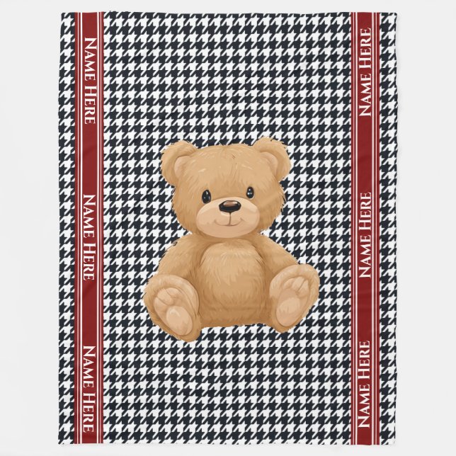 Houndstooth Björn Hem Fleecefilt (Framsidan)