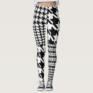 Houndstooth Black and White Patchwork Mönster Leggings