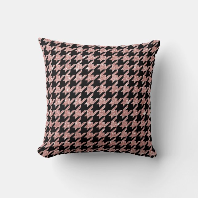 Houndstooth Black Rosa Glitter Kudde (Framsida)