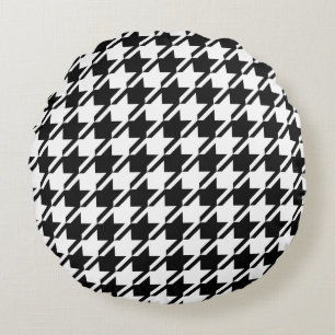 Houndstooth Black+White Big Mönster Rund Kudde