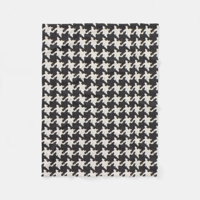 Houndstooth Black White Mönster Fleecefilt (Framsidan)