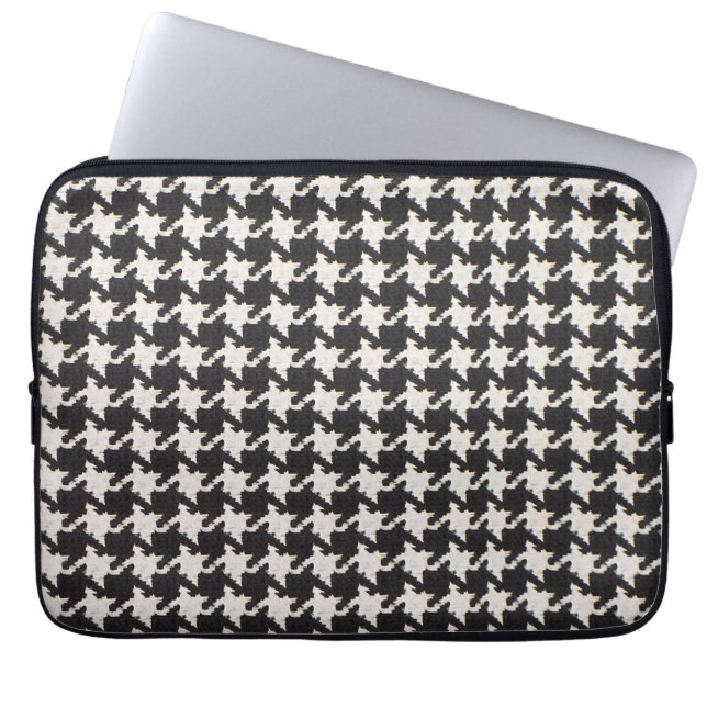 Houndstooth Black White Mönster Laptop Fodral (Framsidan)