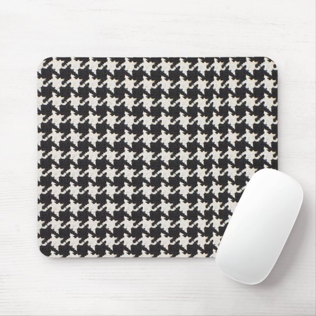 Houndstooth Black & White Pattern Musmatta (Med mus)
