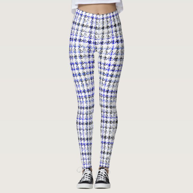 Houndstooth Blue Black and White Play Mönster Leggings (Framsida)