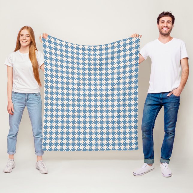 Houndstooth Blue+Cream Mönster Fleecefilt (På plats)