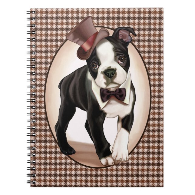 Houndstooth Boston Terrier Anteckningsbok (Framsidan)
