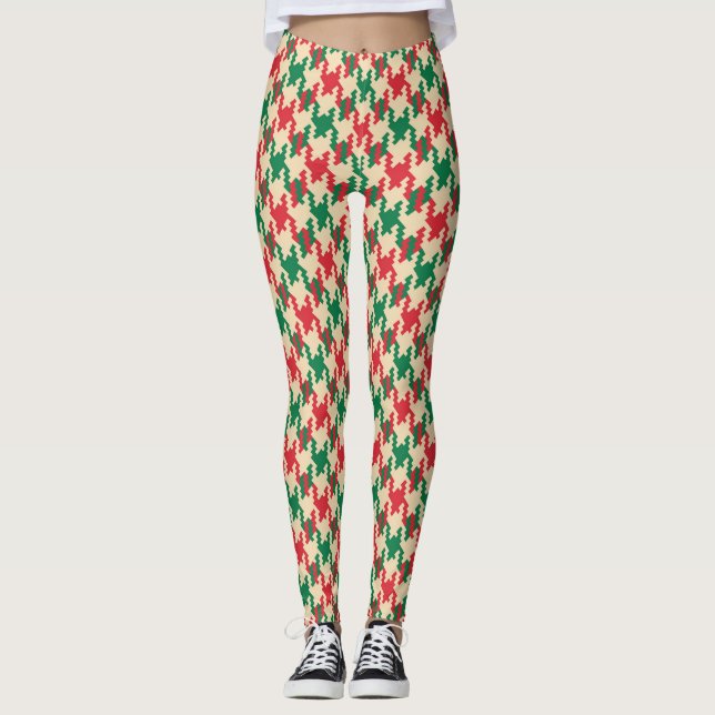 Houndstooth check mönster, hund tanddesign. leggings (Framsida)