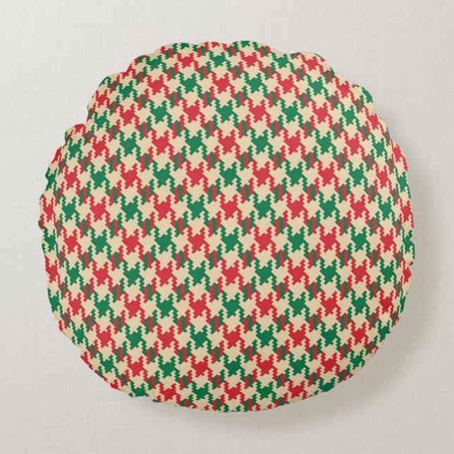 Houndstooth check mönster, hund tanddesign. rund kudde (Framsidan)