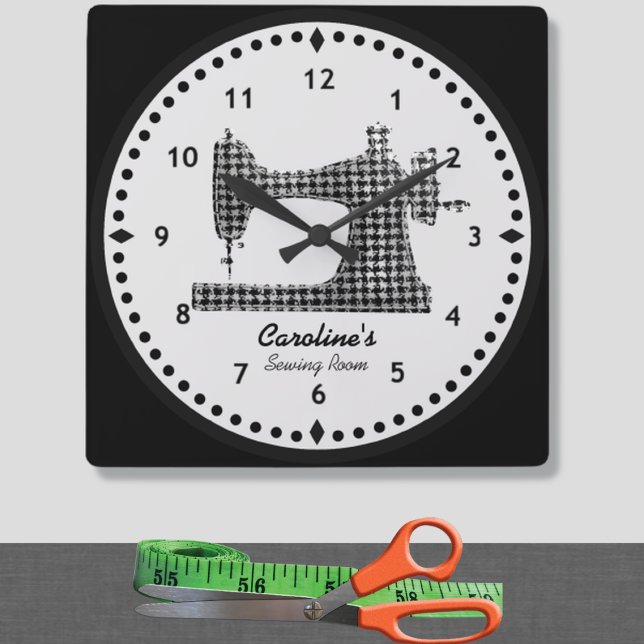 Houndstooth Check Seing Maskin Wall Clock Fyrkantig Klocka (Skapare uppladdad)