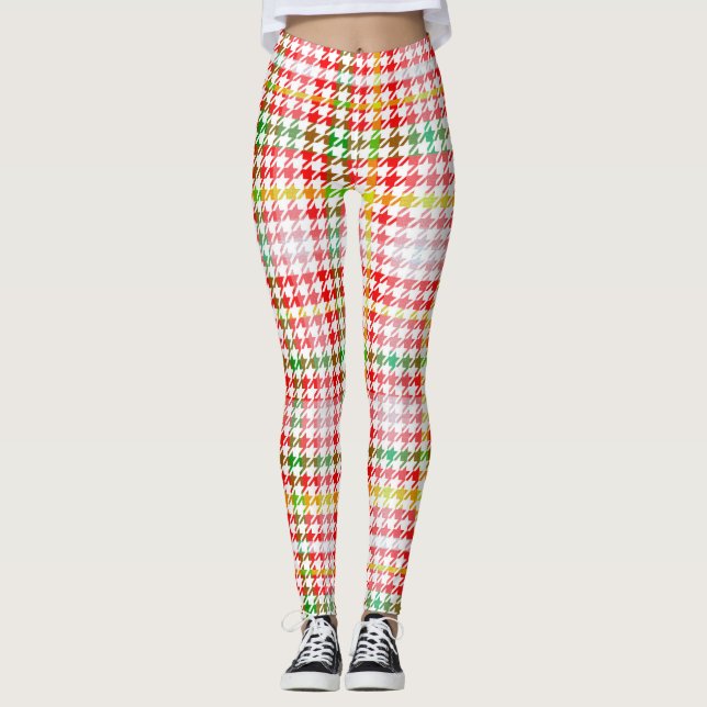 Houndstooth Classic Red Grönt Gult Play Leggings (Framsida)