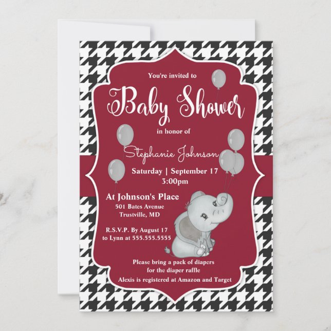 Houndstooth Elephant Baby Shower-inbjudan Inbjudningar (Framsida)