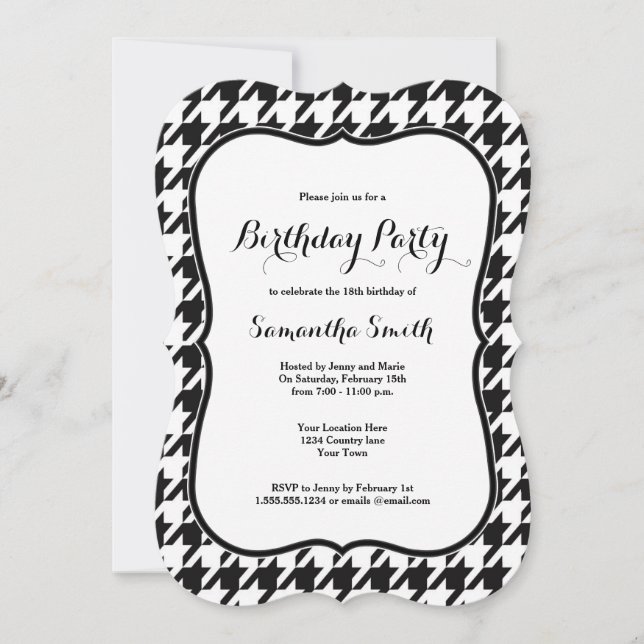 Houndstooth födelsedagsfest inbjudningar (Framsida)