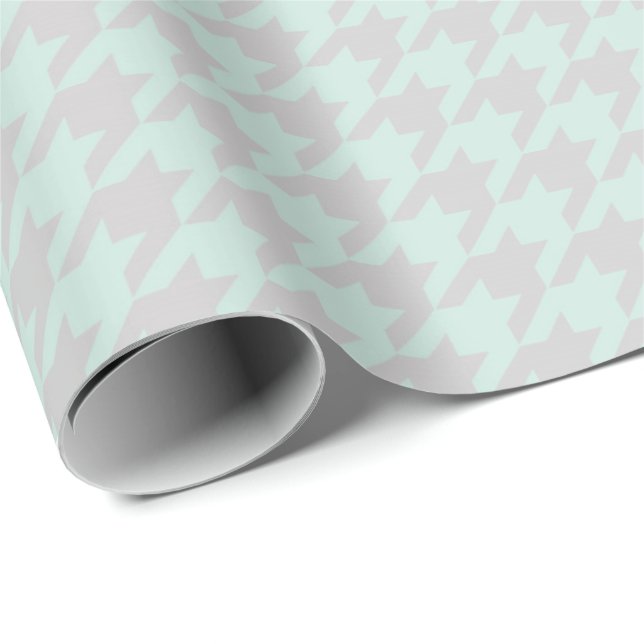 Houndstooth Grått Mint Grönt Pastel Grill Elegant Presentpapper (Rullad Hörn)