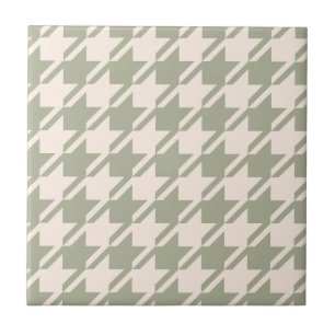 Houndstooth Grönt+Cream Lg Mönster Kakelplatta
