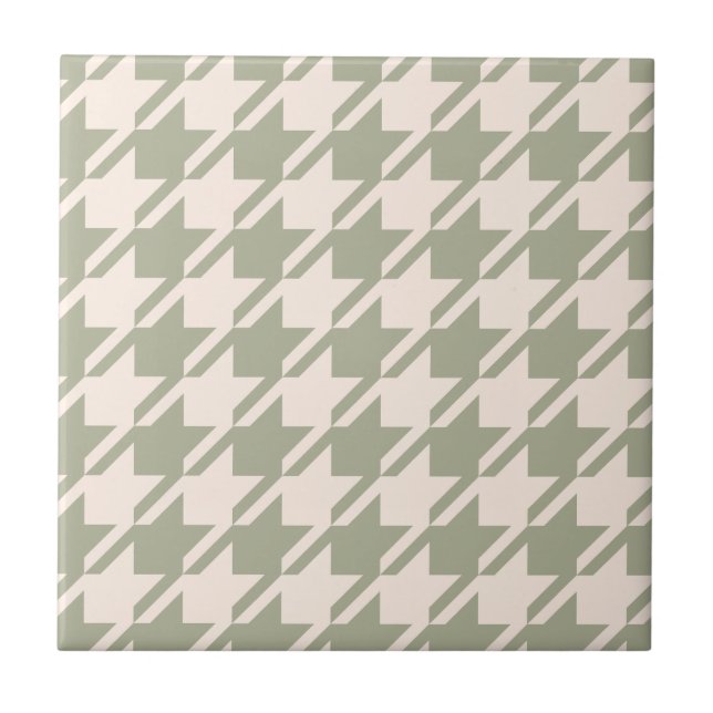 Houndstooth Grönt+Cream Lg Mönster Kakelplatta (Framsidan)