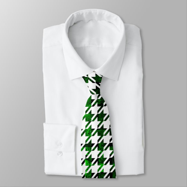 Houndstooth Grönt och Black Toned Mönster Tie Slips (Bunden)
