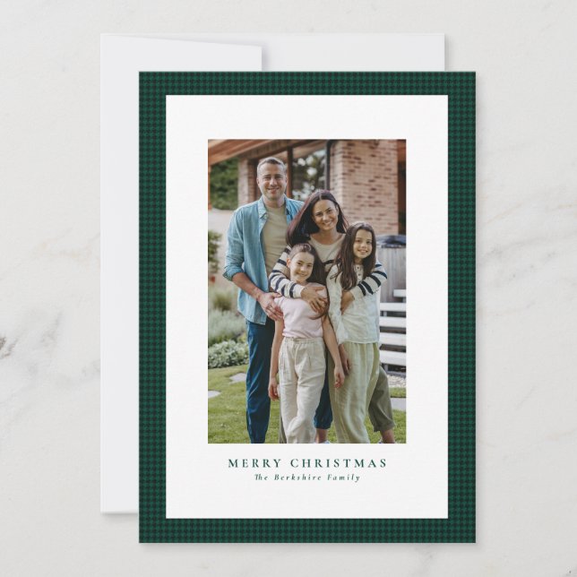 Houndstooth klassisk grönt julkort (Framsida)