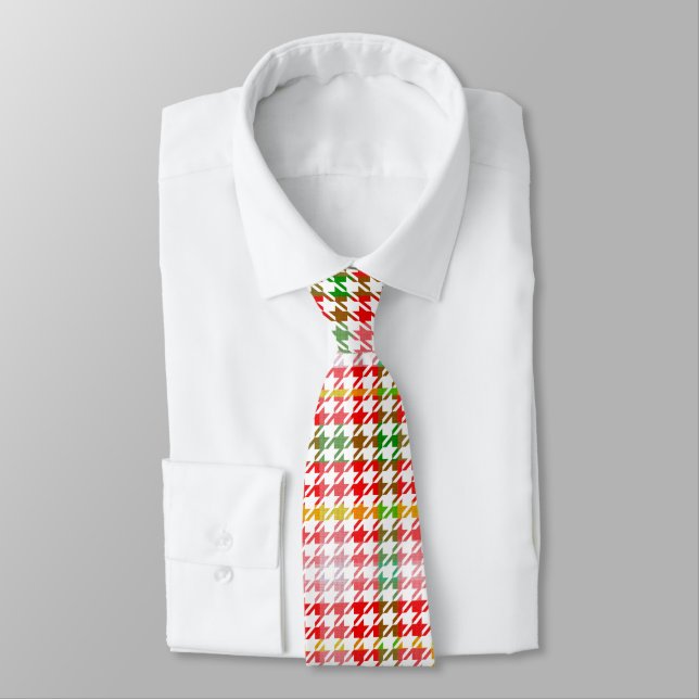 Houndstooth Klassisk Röd Grön Gul Rutig Slips (Bunden)