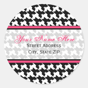 Houndstooth med rosa adressetiketter runt klistermärke
