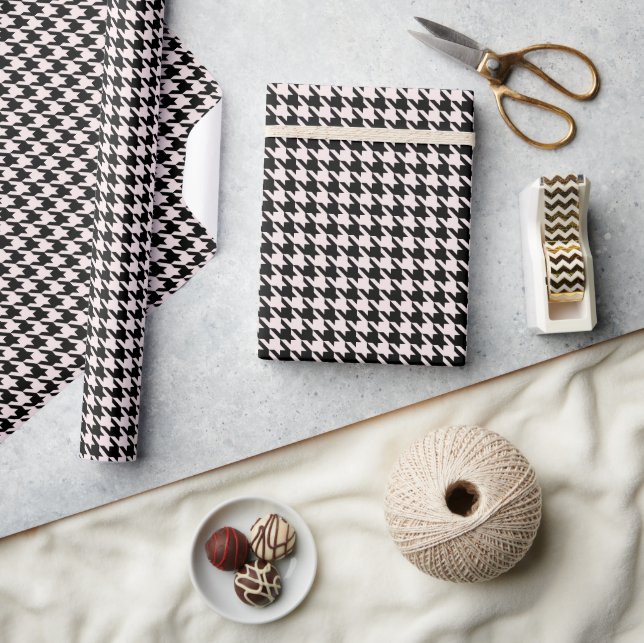 Houndstooth Modern jul Helgdag Rosa Black Presentpapper (Hantverk)