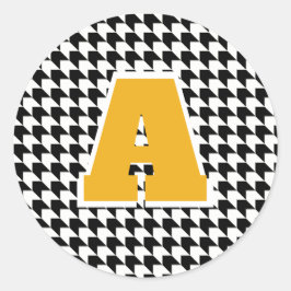 Houndstooth monogram klassisk rund dekal runt klistermärke