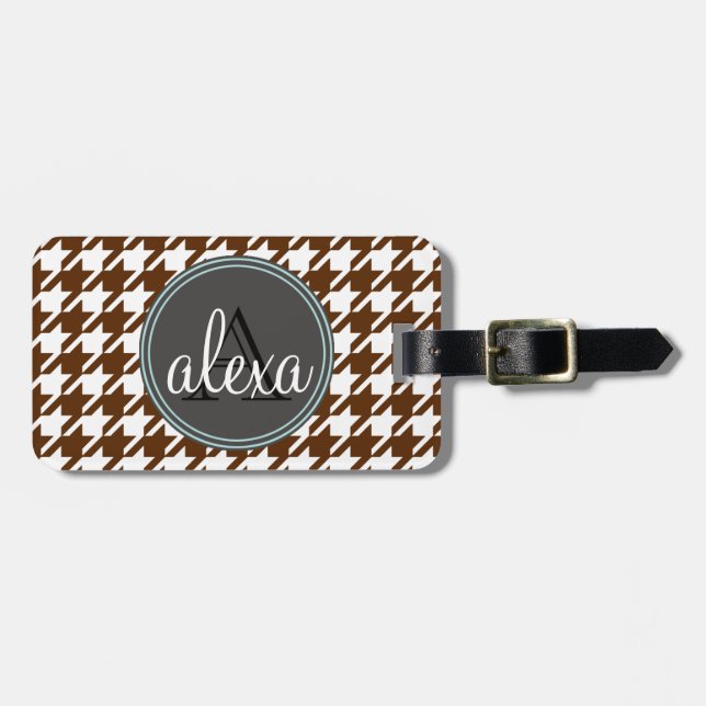 Houndstooth Monogram Luggage Tag Bagagebricka (Horisontell Framsida)