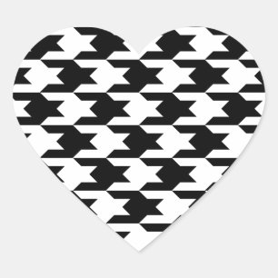 Houndstooth Mönster 1 Black and White Hjärtformat Klistermärke
