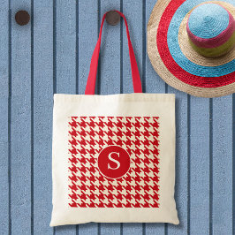 Houndstooth Mönster Cherry Red Tygkasse