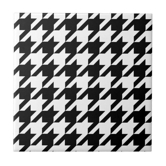Houndstooth Mönster i Black and White Kakelplatta (Framsidan)