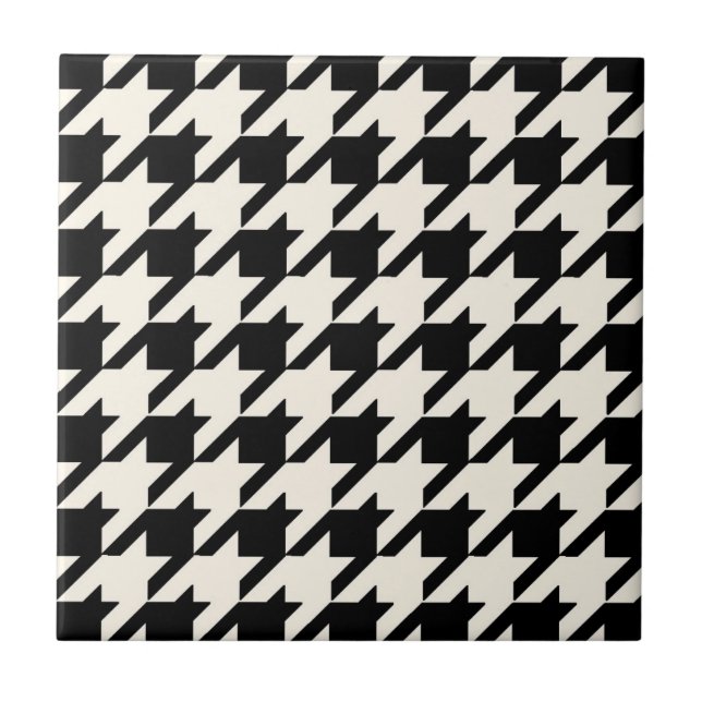 Houndstooth mönstersvart och kräm kakelplatta (Framsidan)
