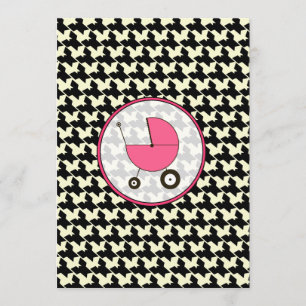 Houndstooth och rosa baby showerinbjudan inbjudningar