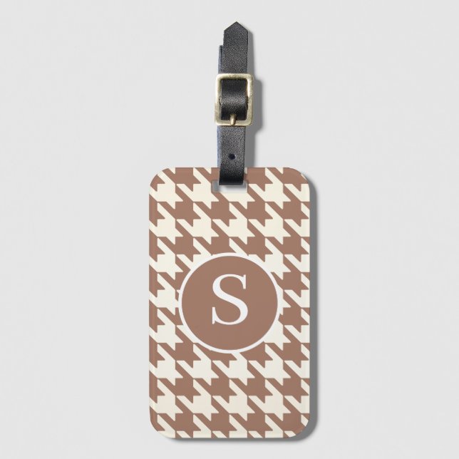 Houndstooth Pattern Mocha Mousse and White Bagagebricka (Framsida vertikal)