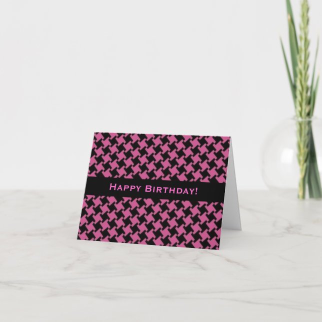 Houndstooth Patternated Birthday Card Kort (Framsida)