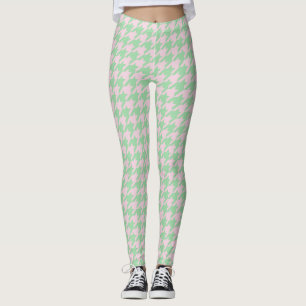 Houndstooth Pied de Poule Mönster Rosa Grönt Leggings