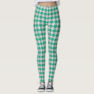 Houndstooth Pied de Poule Mönster Rosa Grönt Leggings