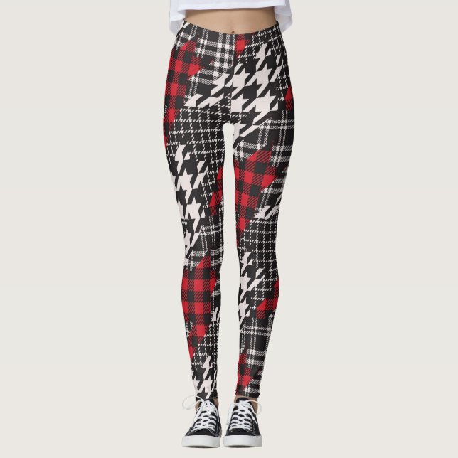 Houndstooth Play Mönster Patchwork Collage Leggings (Framsida)