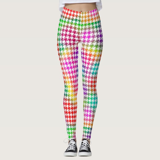 Houndstooth Psychedelic Mönster Leggings (Framsida)