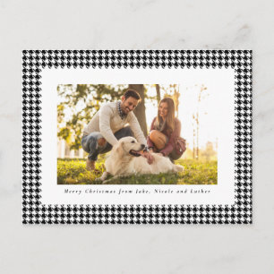 Houndstooth ram God jul svartvit  Helg Vykort