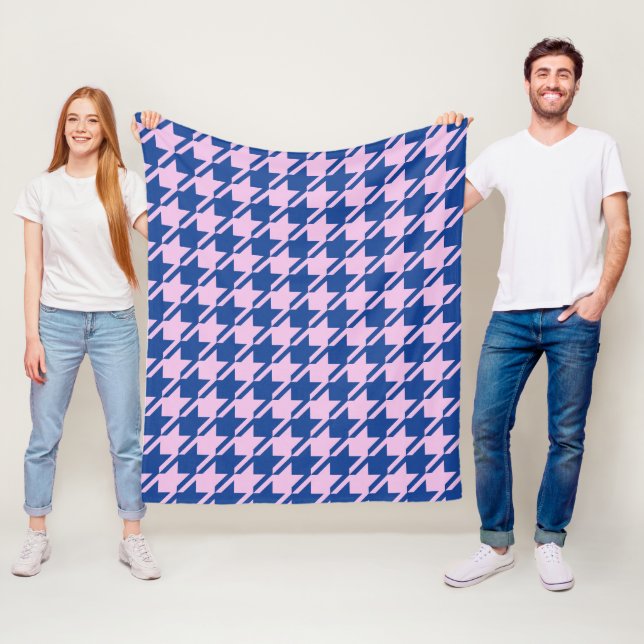 Houndstooth Rosa+Blue Big Mönster Fleecefilt (På plats)