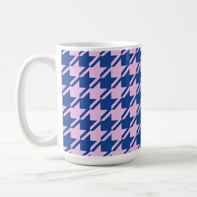 Houndstooth Rosa+Blue Big Mönster Kaffemugg (Vänster)