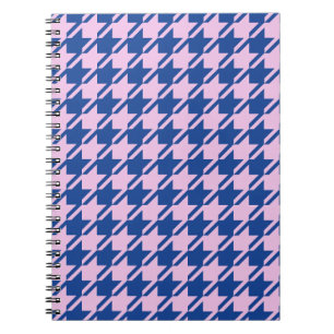 Houndstooth Rosa+Blue Mönster Anteckningsbok