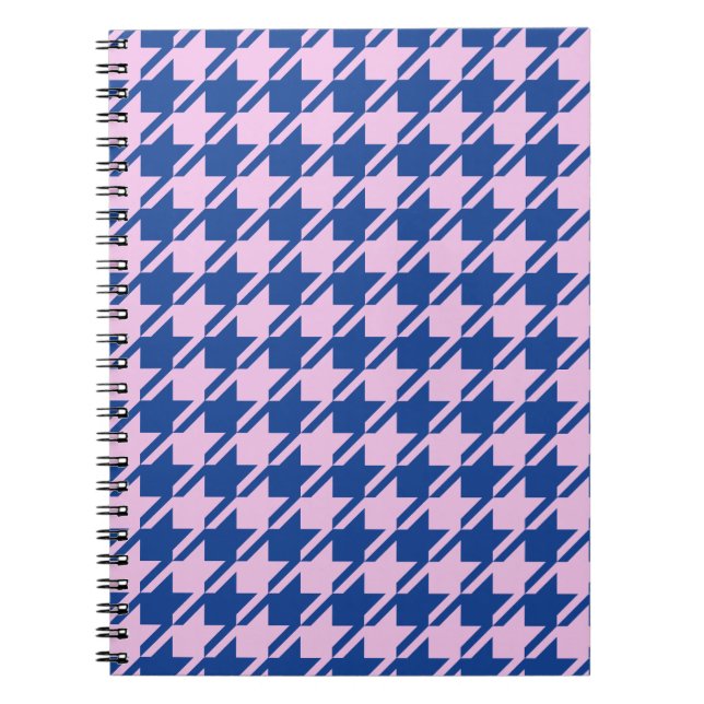Houndstooth Rosa+Blue Mönster Anteckningsbok (Framsidan)