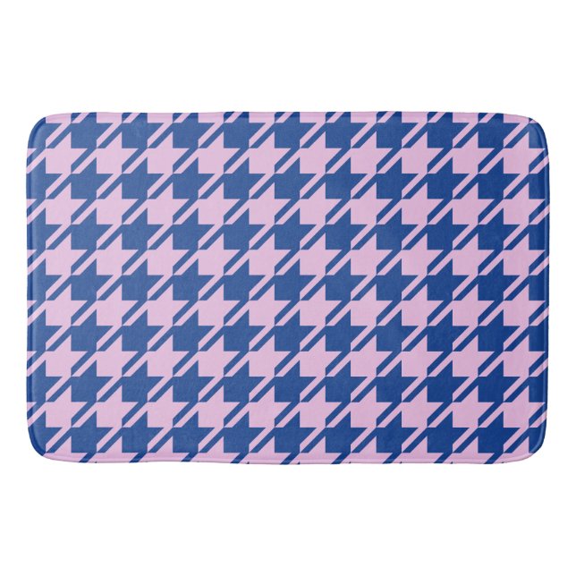 Houndstooth Rosa+Blue Mönster Badrumsmatta (Framsidan)