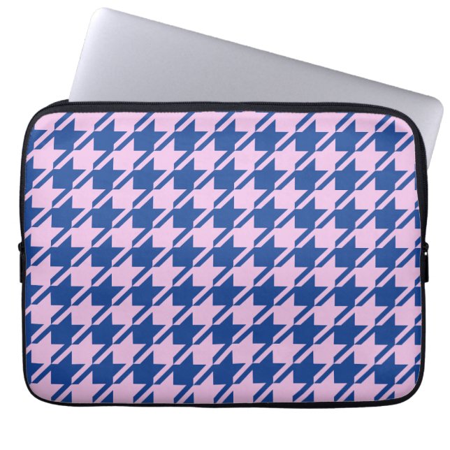 Houndstooth Rosa+Blue Mönster Laptop Fodral (Framsidan)
