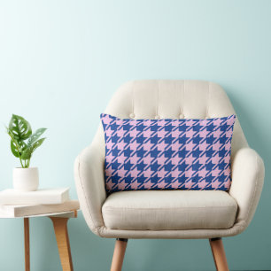 Houndstooth Rosa+Blue Mönster Lumbarkudde