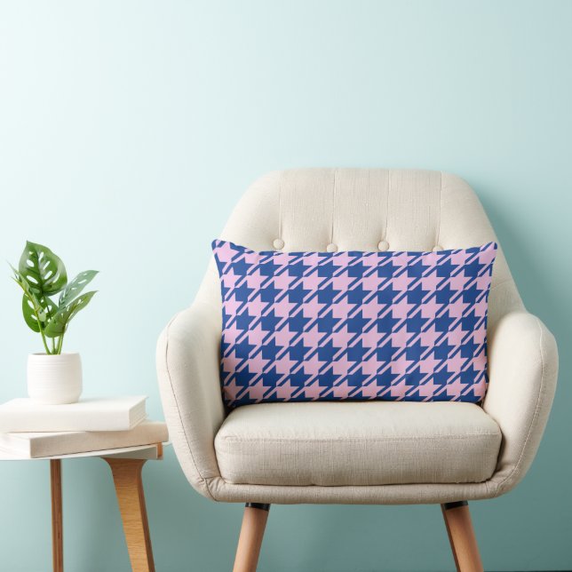 Houndstooth Rosa+Blue Mönster Lumbarkudde (Stol)