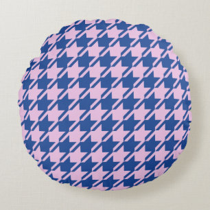 Houndstooth Rosa+Blue Mönster Rund Kudde
