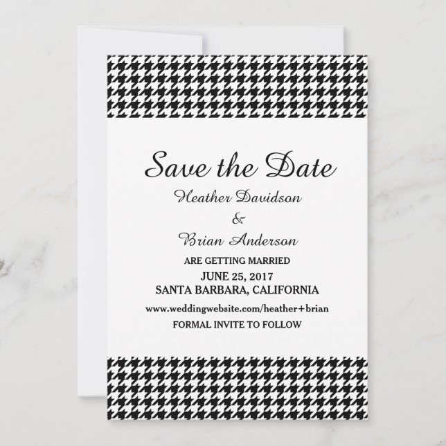 Houndstooth Save Date Inbjudan, Black Inbjudningar (Framsida)