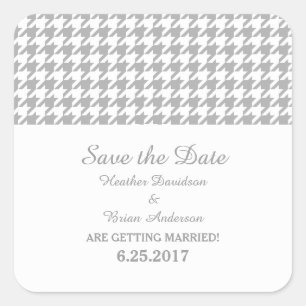 Houndstooth Save the Date Stickers, Grått Fyrkantigt Klistermärke